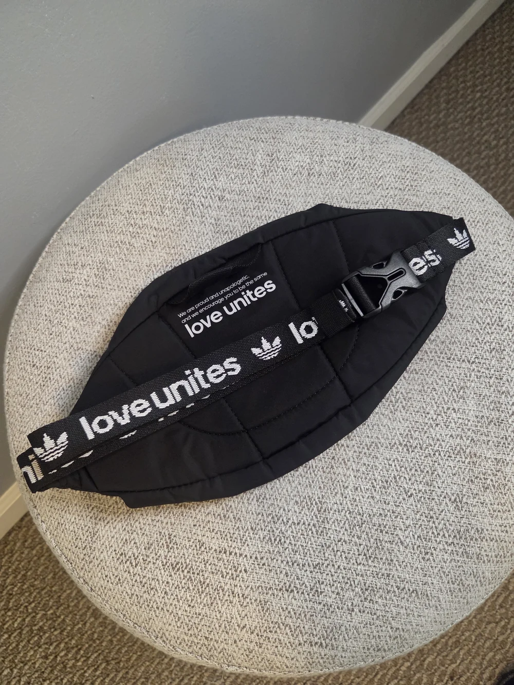 adidas Black Waist Pack with Rainbow Trefoil